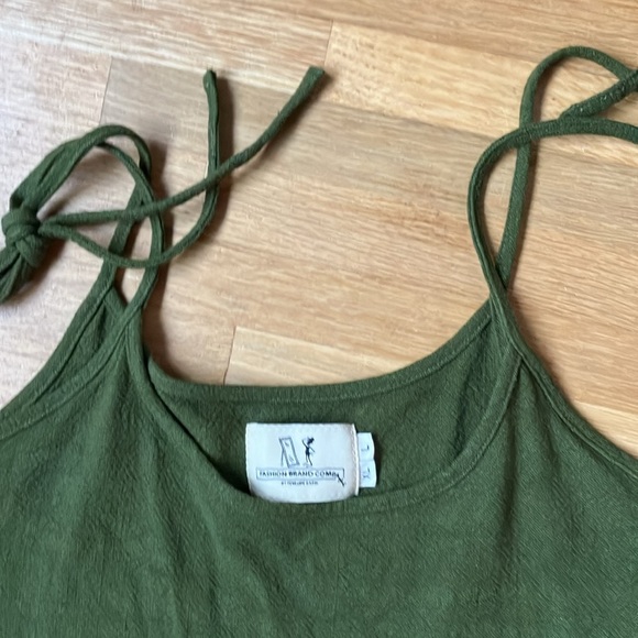 NWOT Fashion Brand Company green Linen dress with ties and pockets size L/XL - Picture 3 of 5